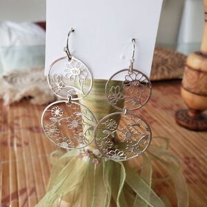 Sliver Floral Drop Earrings